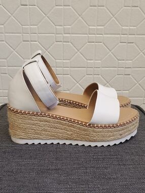 Platform Espadrille Sandals in White - Womens Velcro Closer Size 10